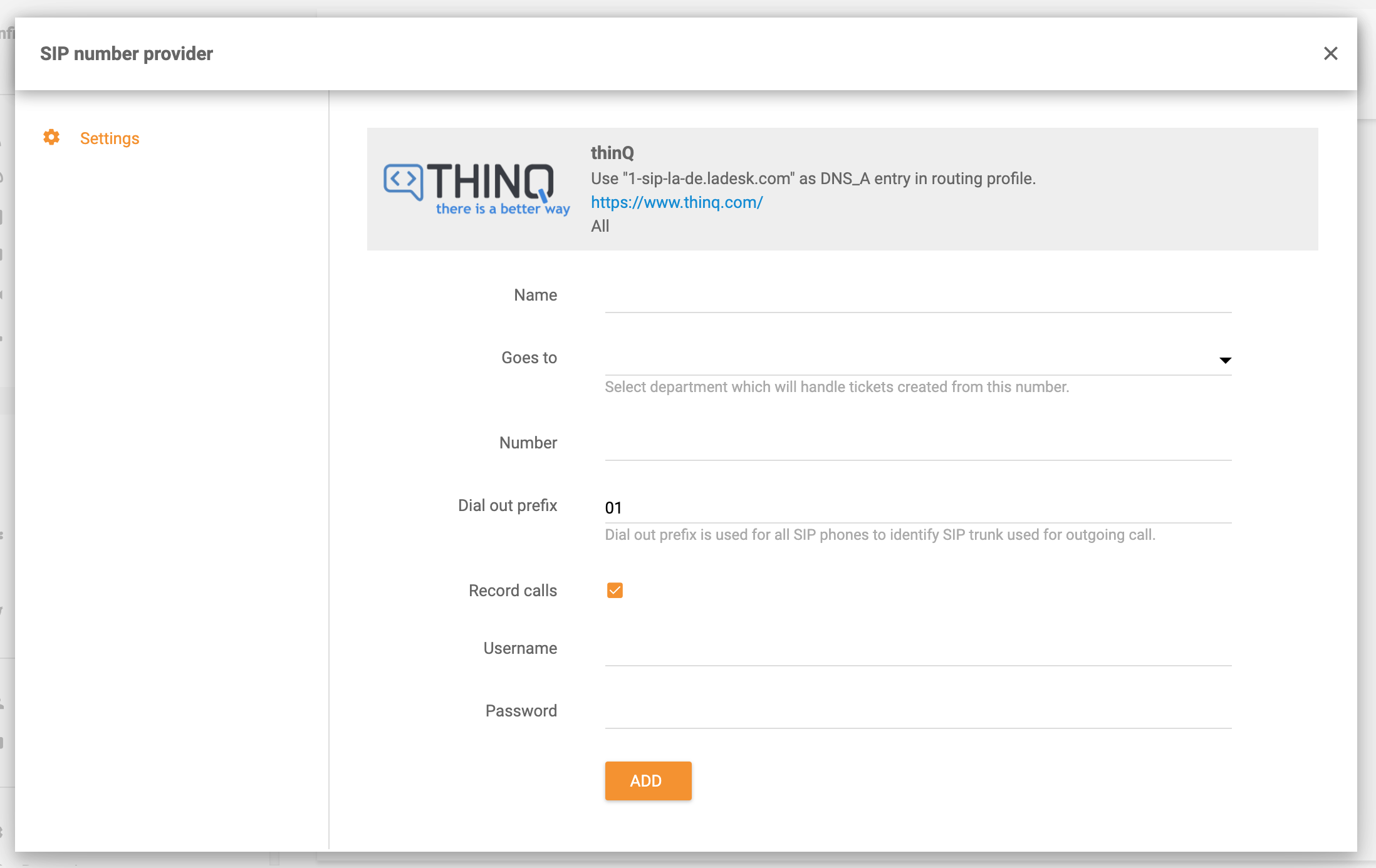 ThinQ-Integration in LiveAgent