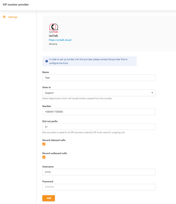 UniTalk-Anmeldedaten