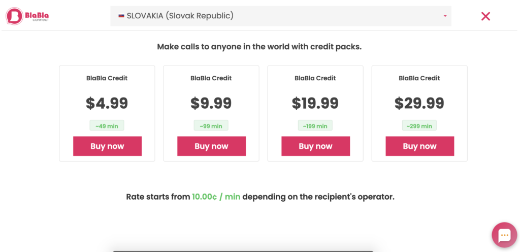 BlaBla Connect Preismodelle auf der Website angezeigt