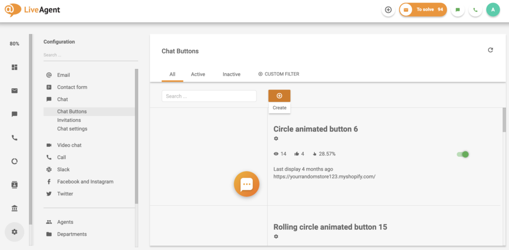 Chat-Button-Einstellungen in der LiveAgent-Konfiguration