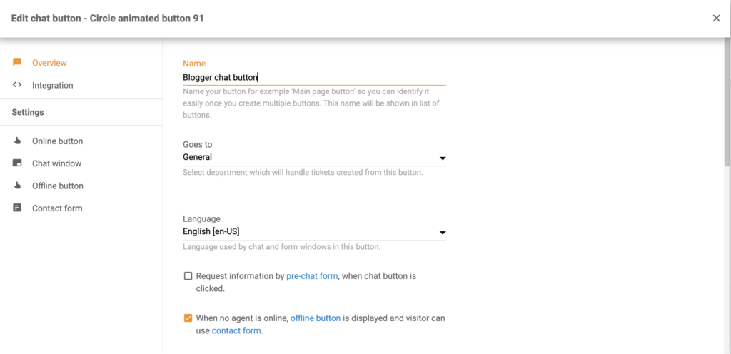 LiveAgent Chat-Button-Konfiguration mit mehreren Optionen