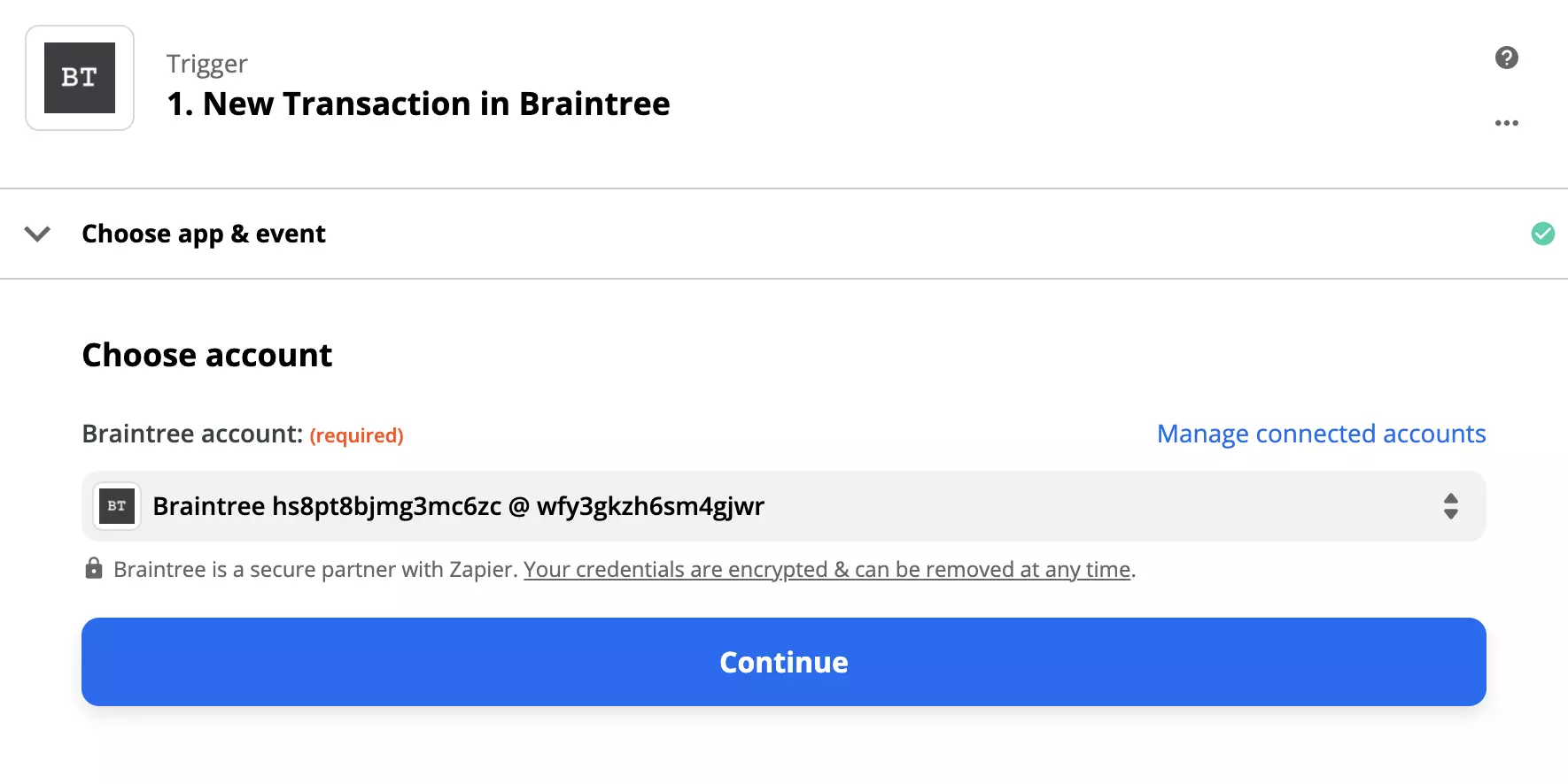 Braintree-Trigger-Konfiguration auf Zapier