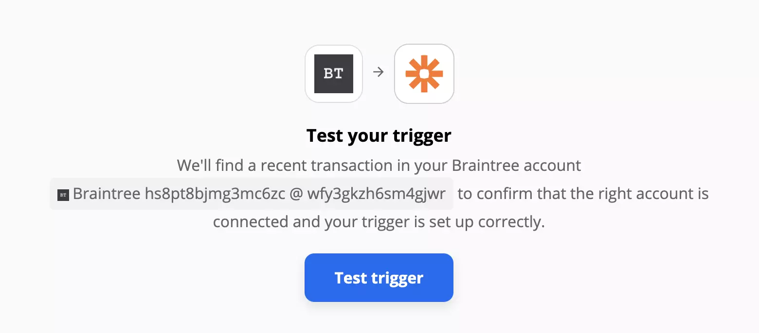 Braintree-Trigger-Test auf Zapier