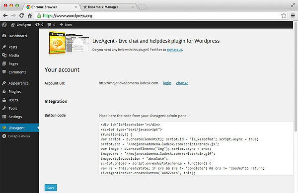 LiveAgent WordPress integration code