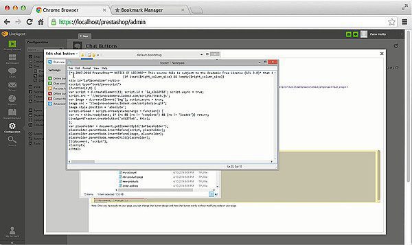 Prestashop LiveAgent-Integration - Footer bearbeiten