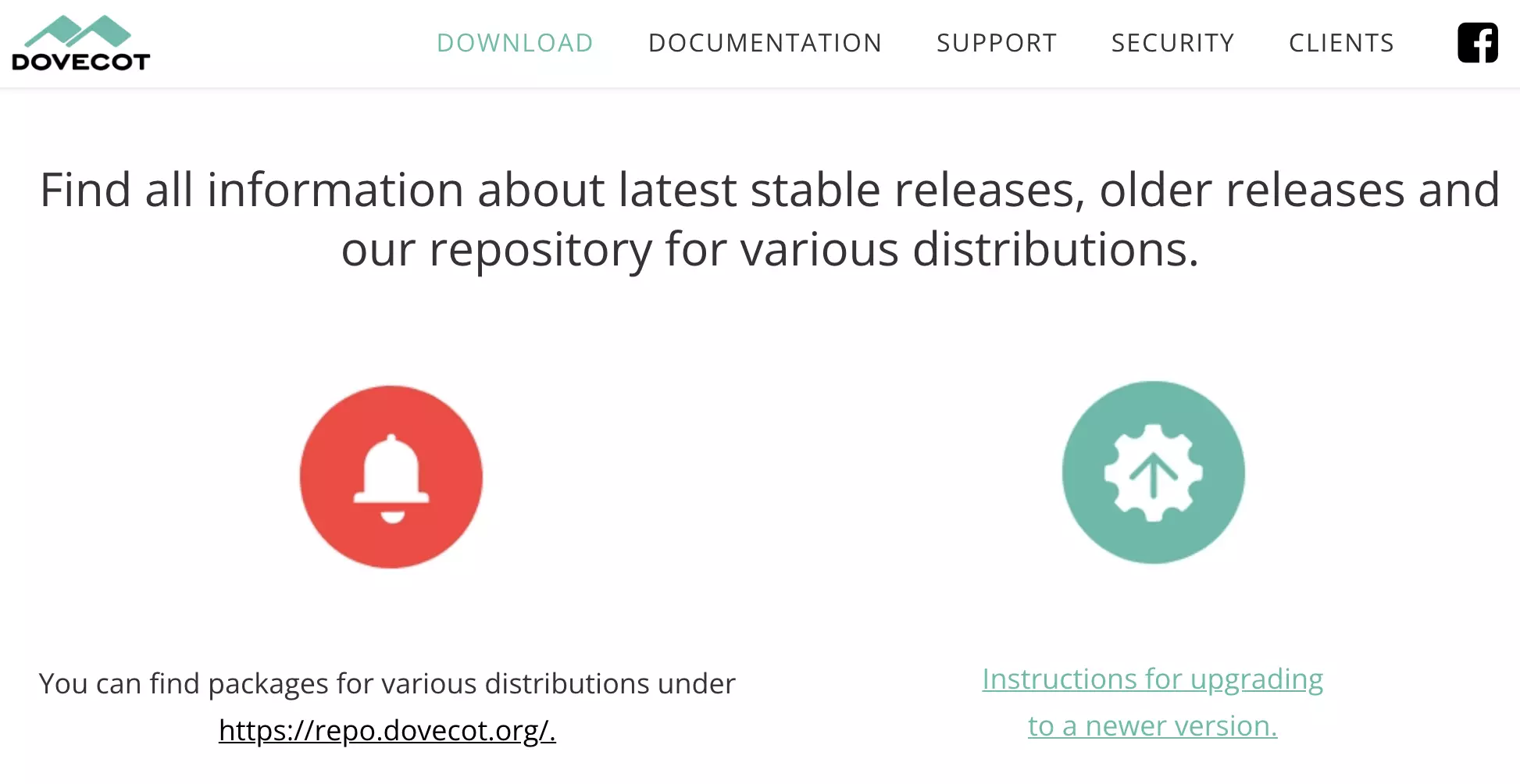 Dovecot-Website mit verfügbaren Downloads der neuesten Version