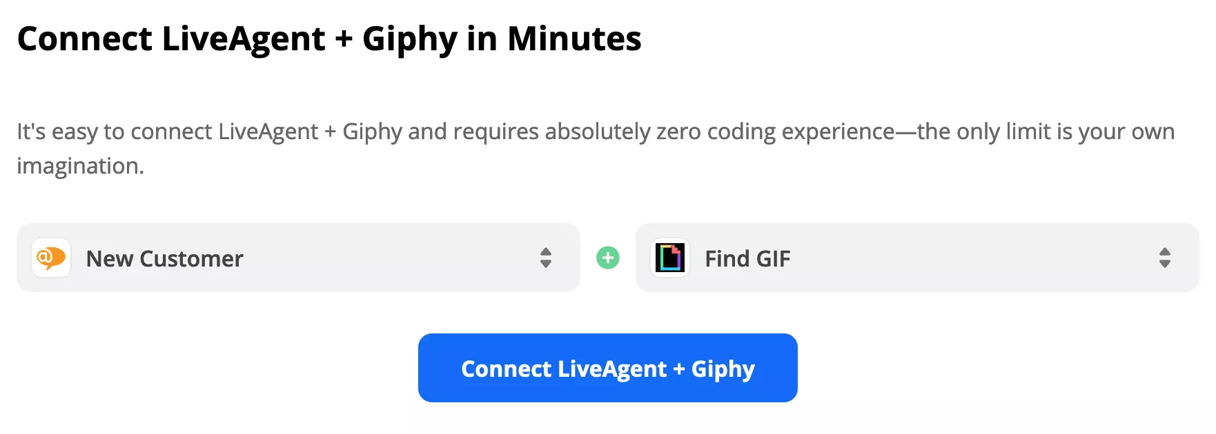 LiveAgent-Trigger und Giphy-Aktion bei Zapier ausgewählt