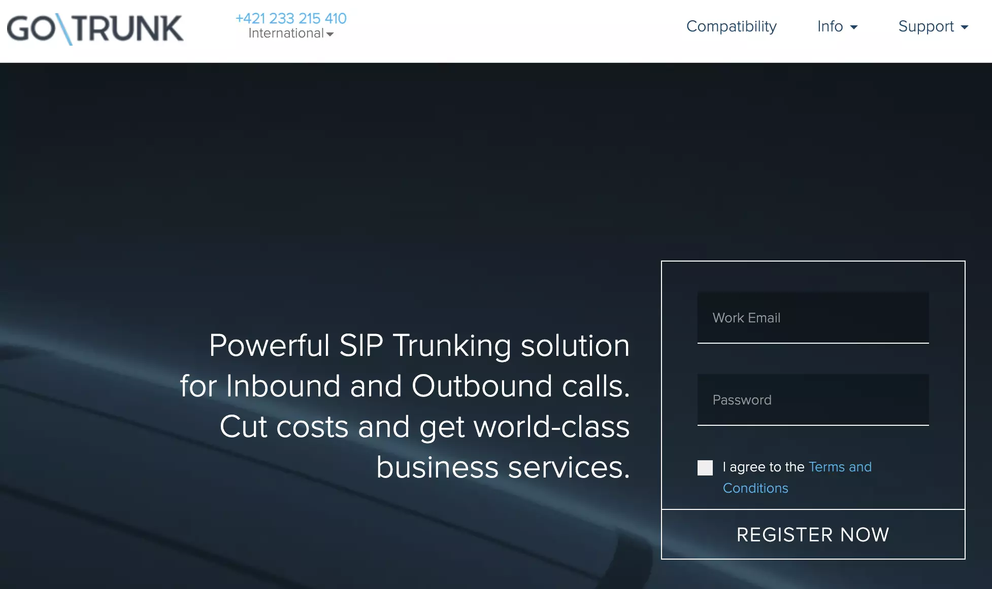 GoTrunk-Registrierungsseite