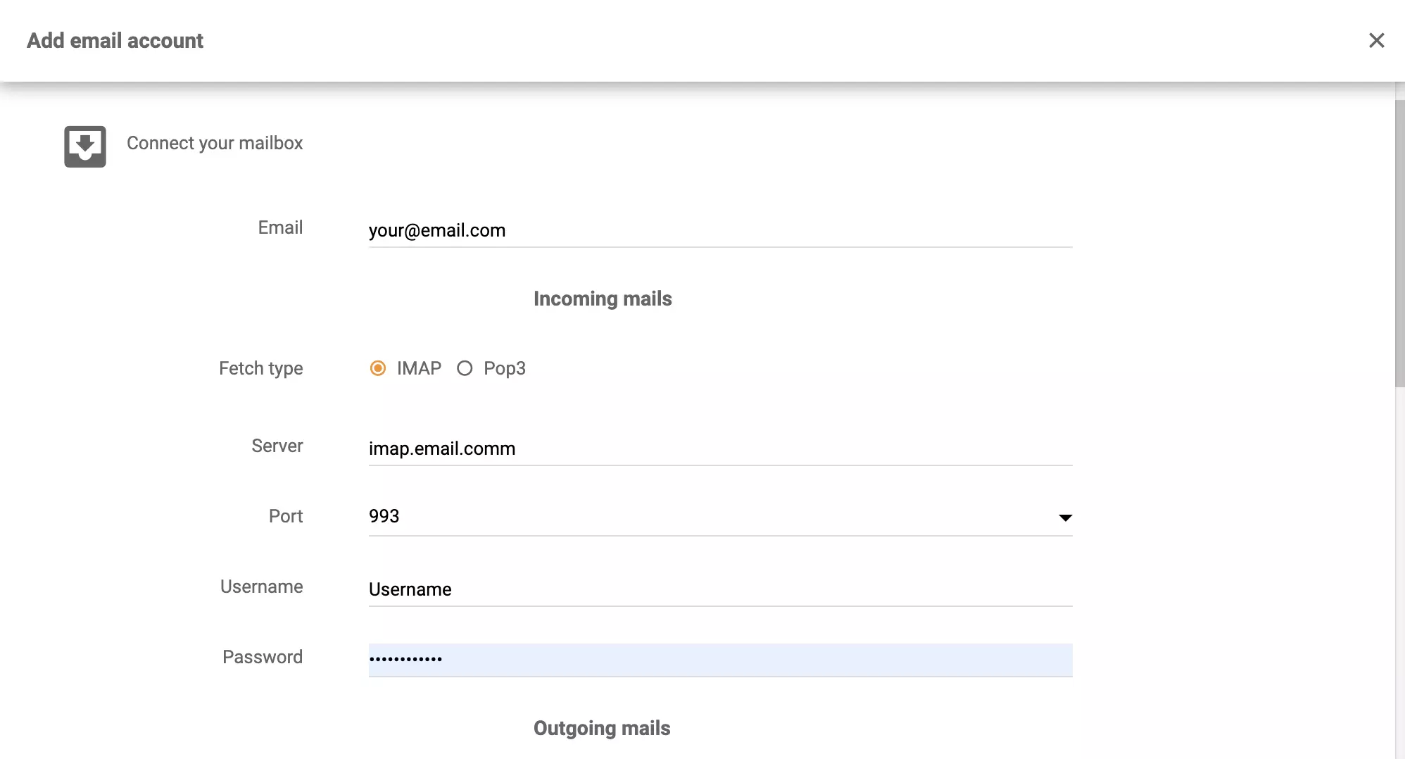 hMailServer-Integrationskonfiguration in LiveAgent