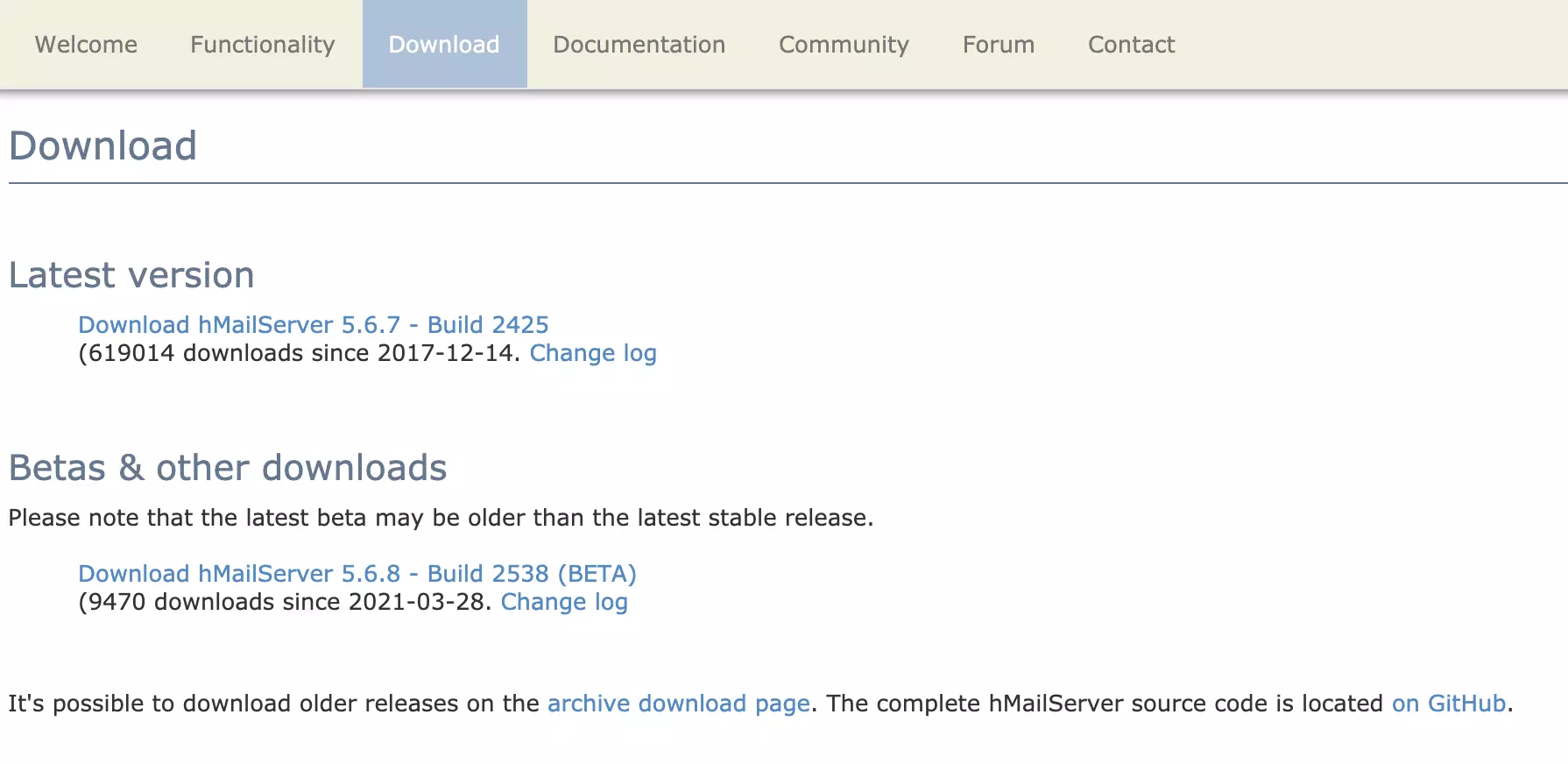 hMailServer-Download-Seite