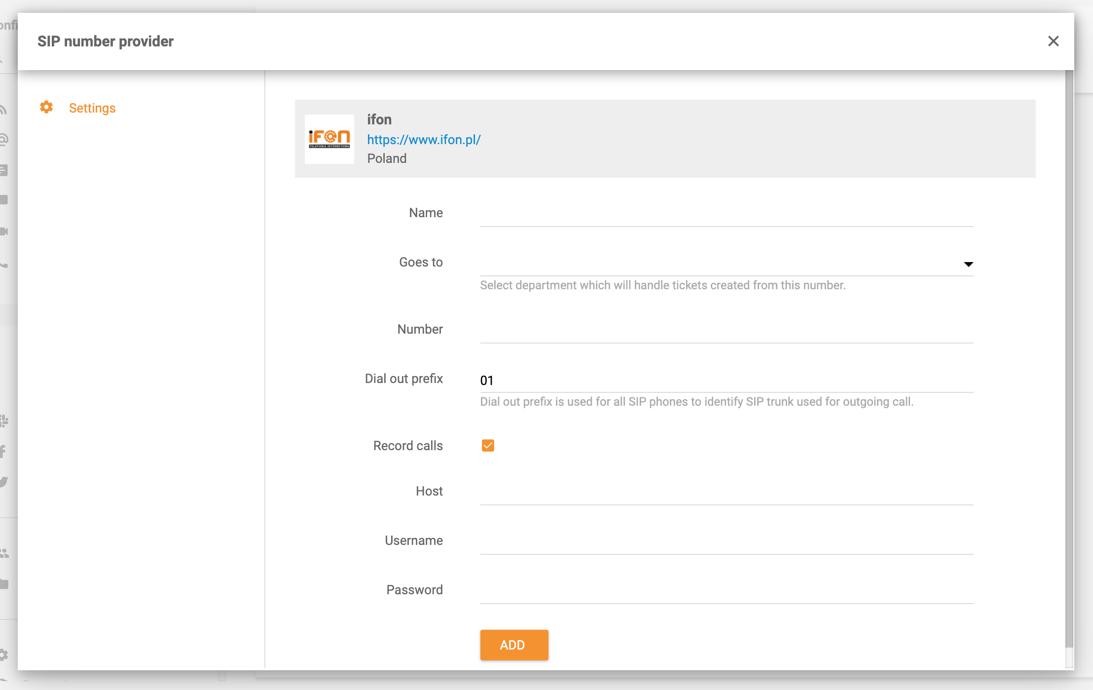 iFON-Integration in LiveAgent