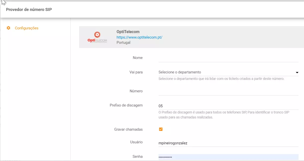 OptiTelecom-Telefonnummer konfigurieren
