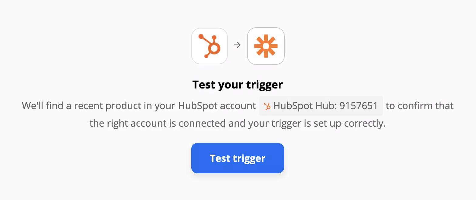 Ein HubSpot-Trigger-Test auf Zapier
