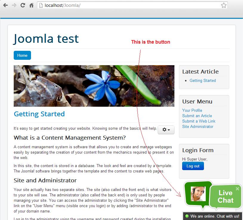 Joomla-Live-Chat-Schaltflächenanzeige