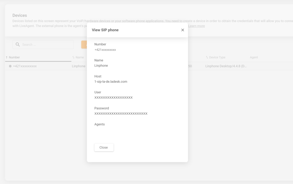 LiveAgent SIP-Gerätekonfiguration