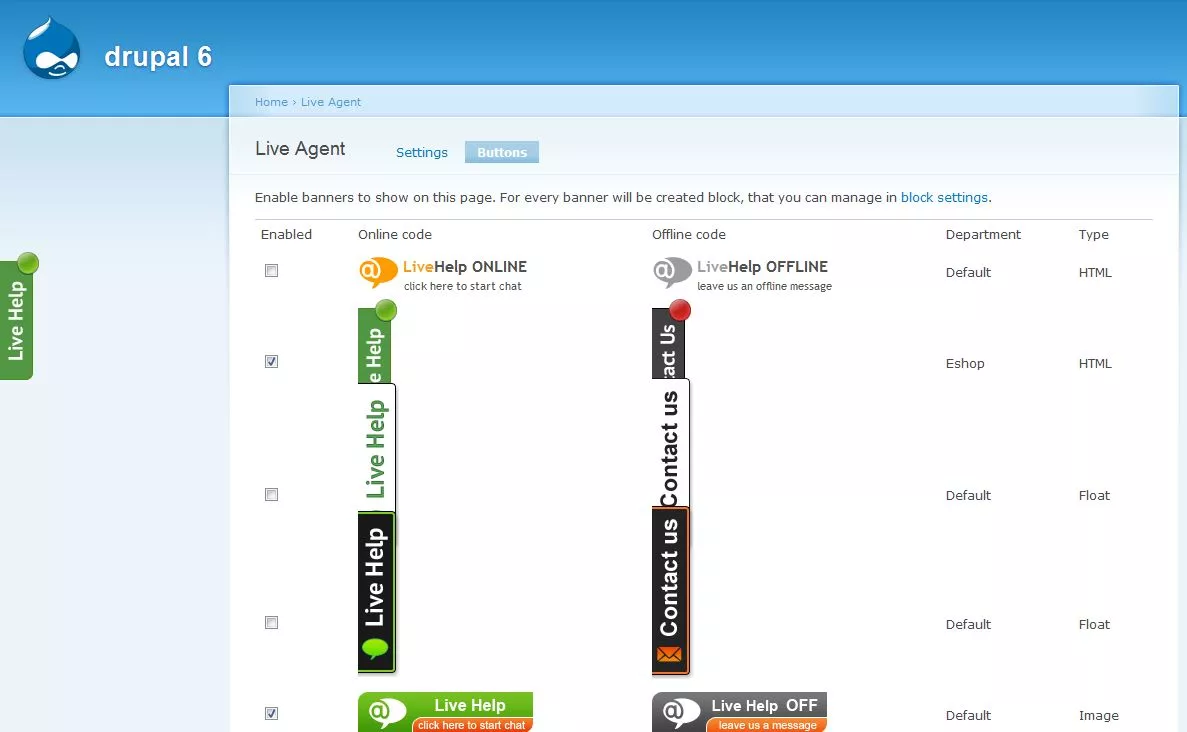 LiveAgent Live-Chat-Button-Vorlagen in Drupal