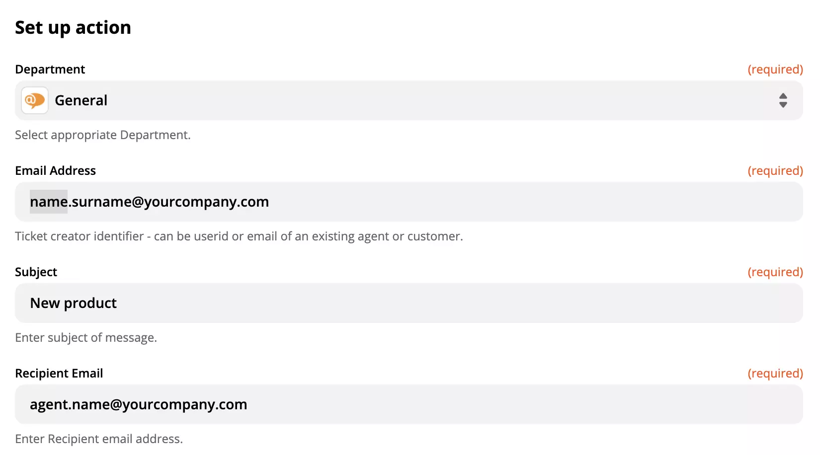 LiveAgent action setup in Zapier integration