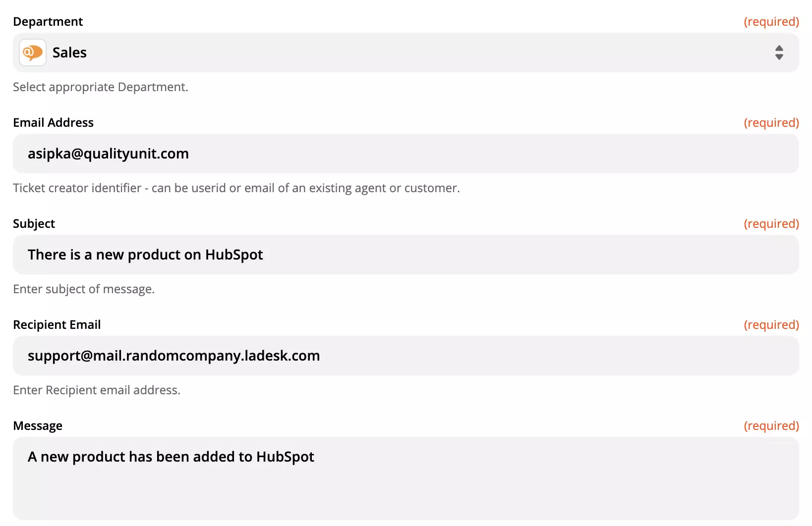 LiveAgent-Aktionseinrichtung auf Zapier