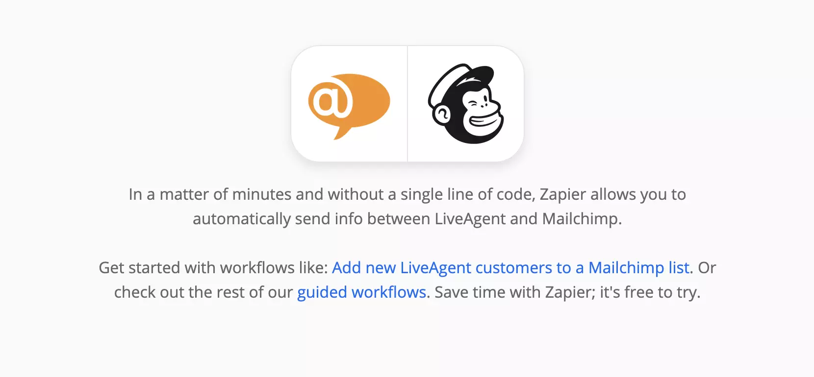 LiveAgent- und Mailchimp-Integrationsseite auf Zapier