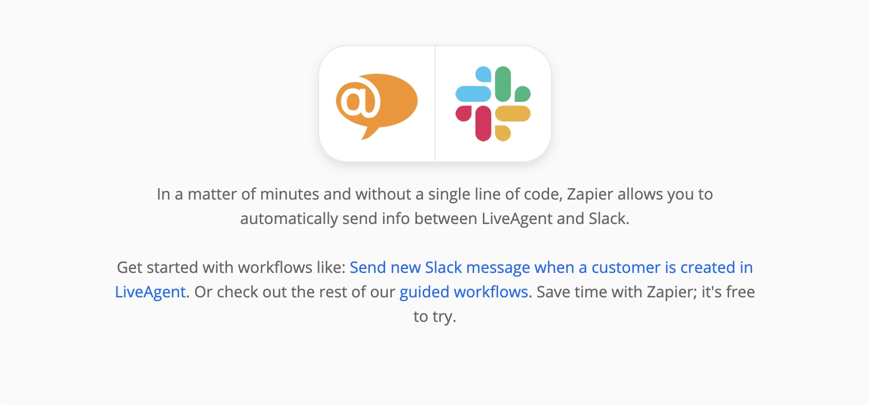 Zapier-Seite zu LiveAgent- und Slack-Integrationen