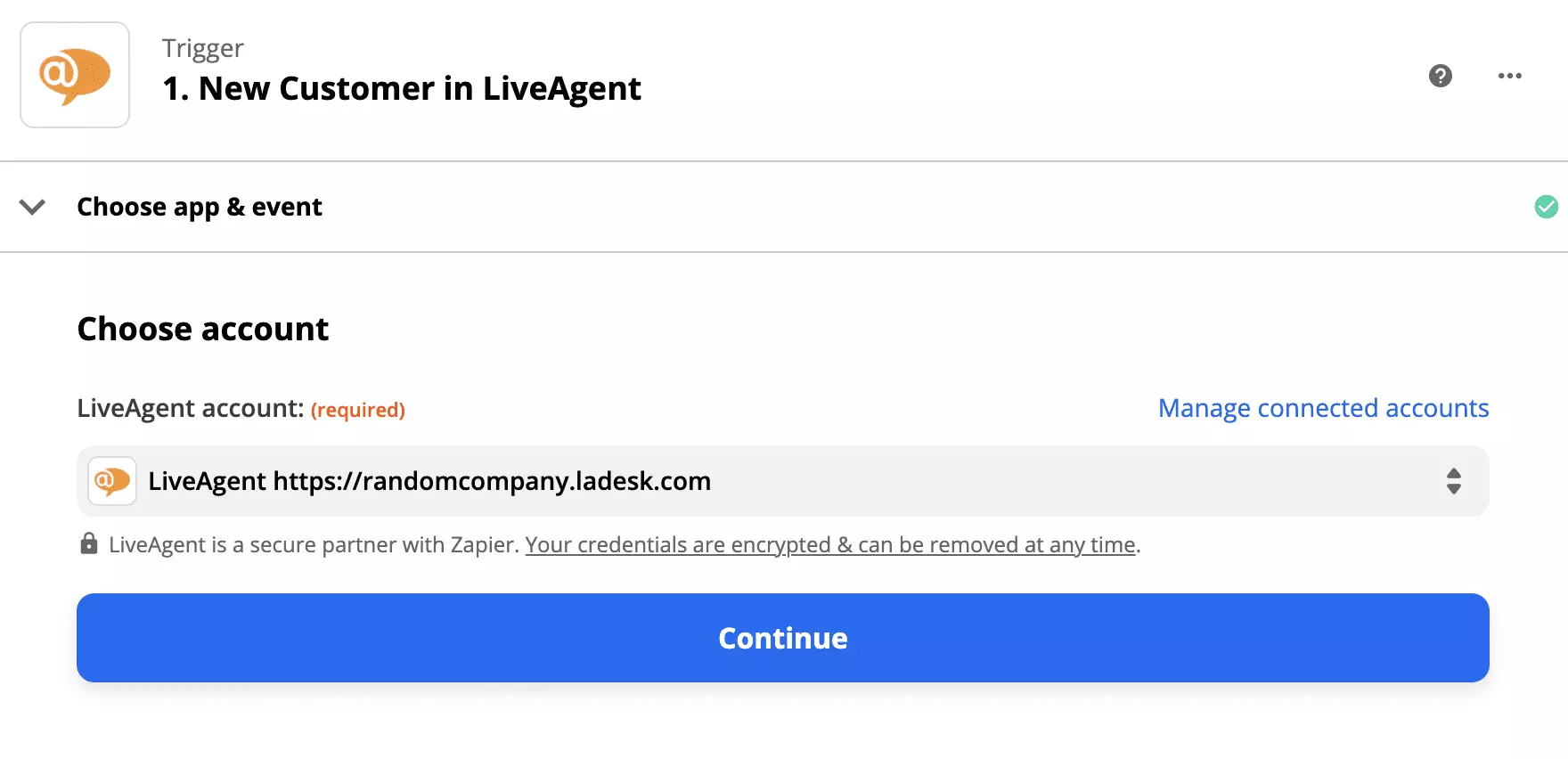 LiveAgent-Trigger-Einrichtung in der Giphy-Integration bei Zapier