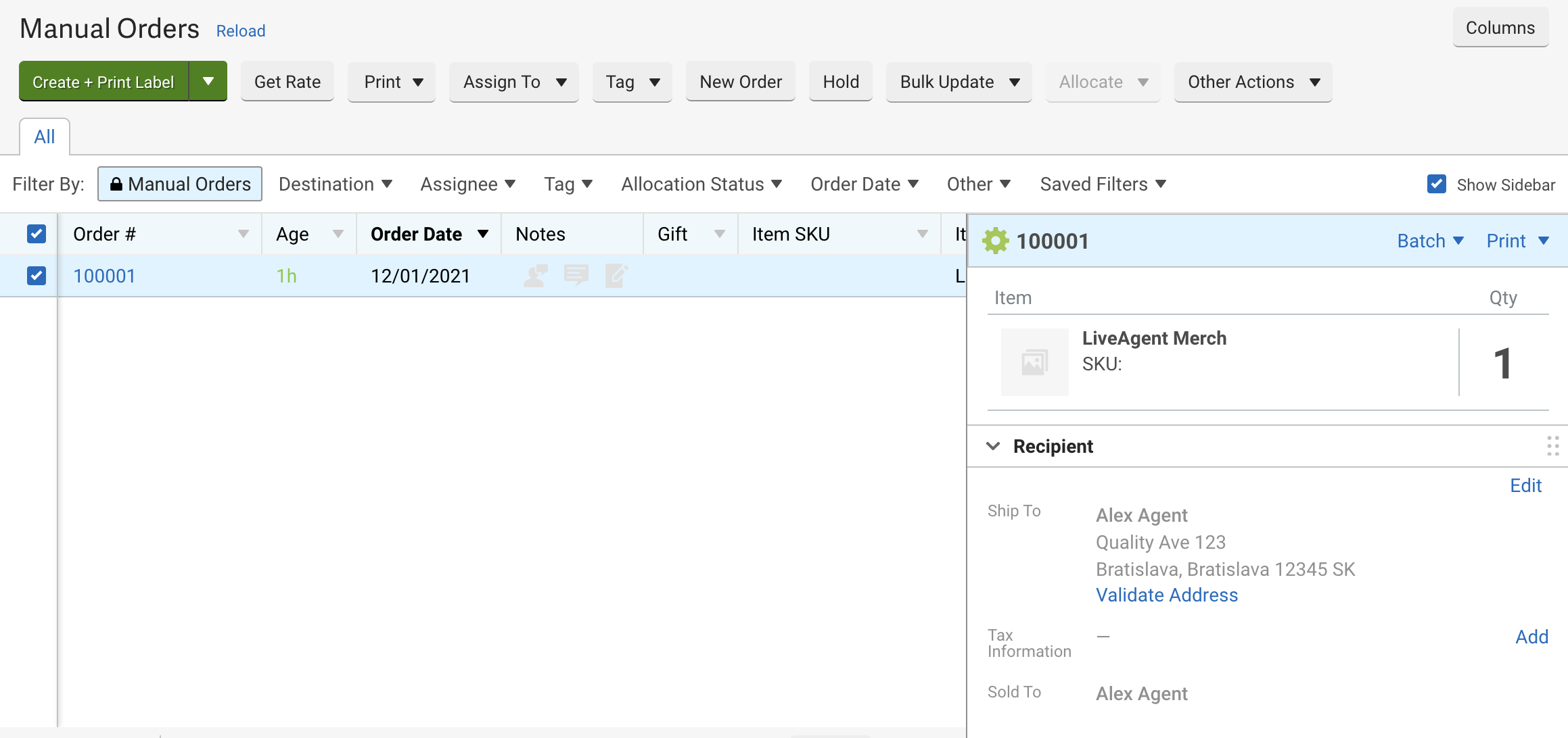 Eine neue Bestellung in ShipStation erstellt