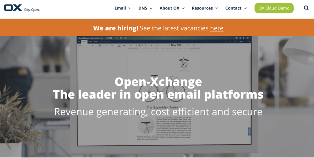 Open-Xchange-Homepage mit Vorteilen