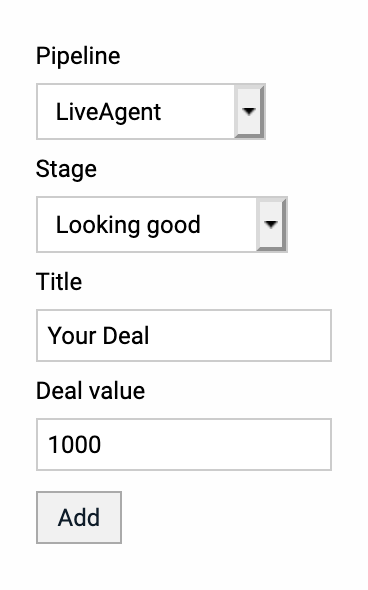 Erstellen eines neuen Deals in der LiveAgent PipeDrive-Integration