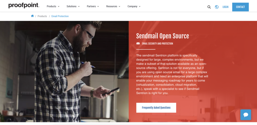 Sendmail-Homepage mit Download-Option und Informationen
