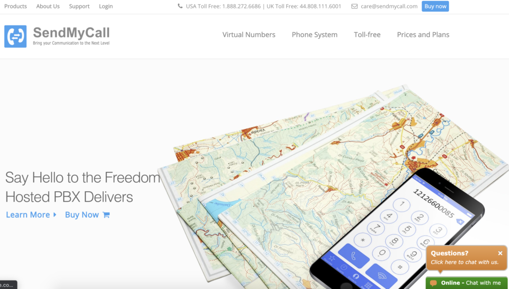 SendMyCall-Homepage mit Schaltfläche 'Jetzt kaufen' in der oberen rechten Ecke