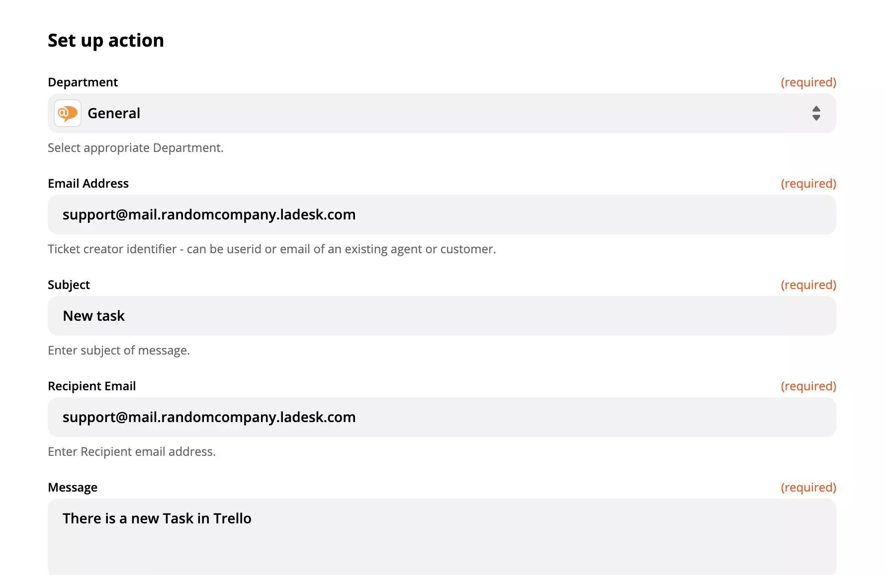 Anpassungsoptionen der LiveAgent-Aktion Konversation erstellen