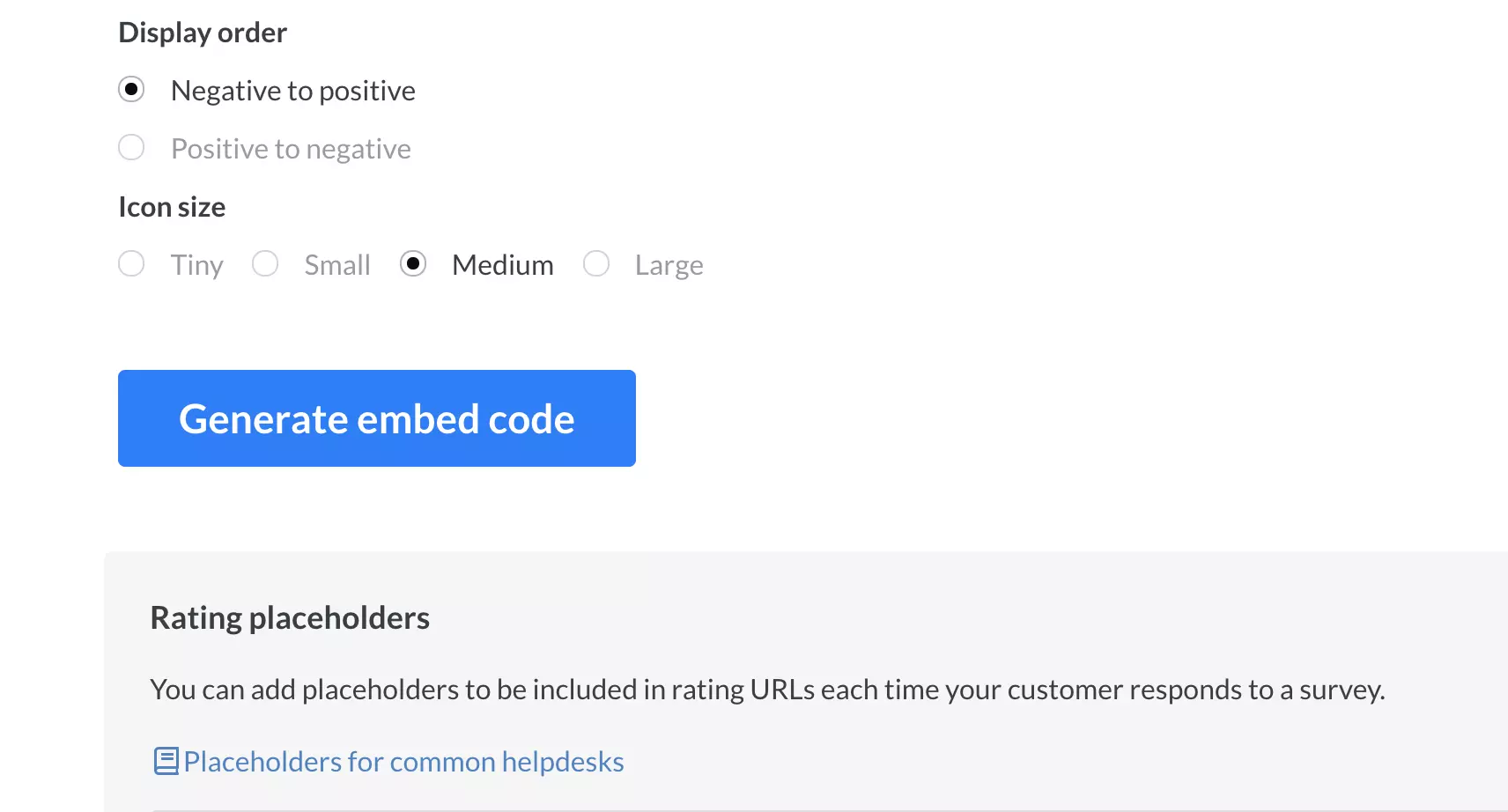 Finalisierung der Umfrageerstellung mit Schaltfläche zum Generieren von Einbettungscode