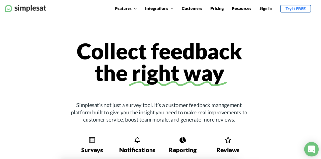 Simplesat-Webseite mit Testoption in der oberen rechten Ecke