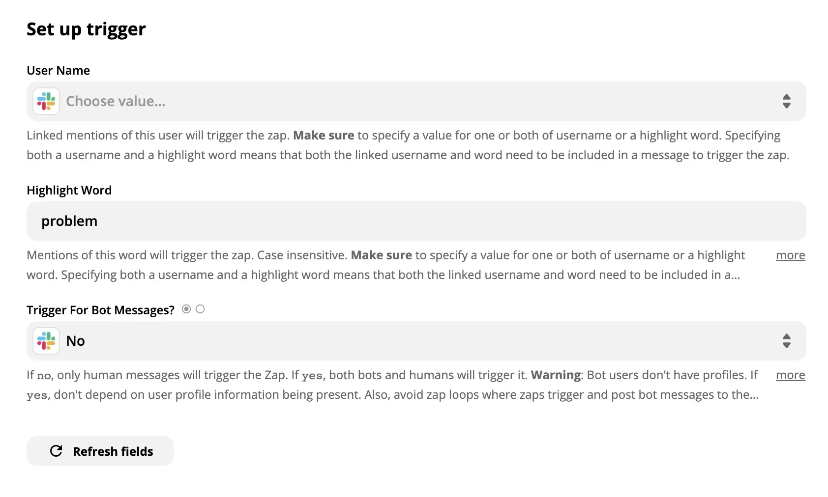 Beispiel einer Slack-Auslösereinrichtung auf Zapier