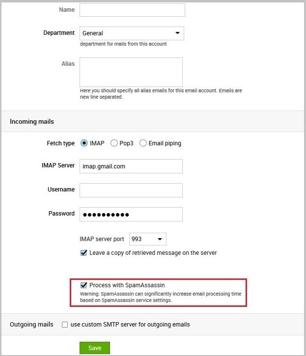 Process with SpamAssassin option