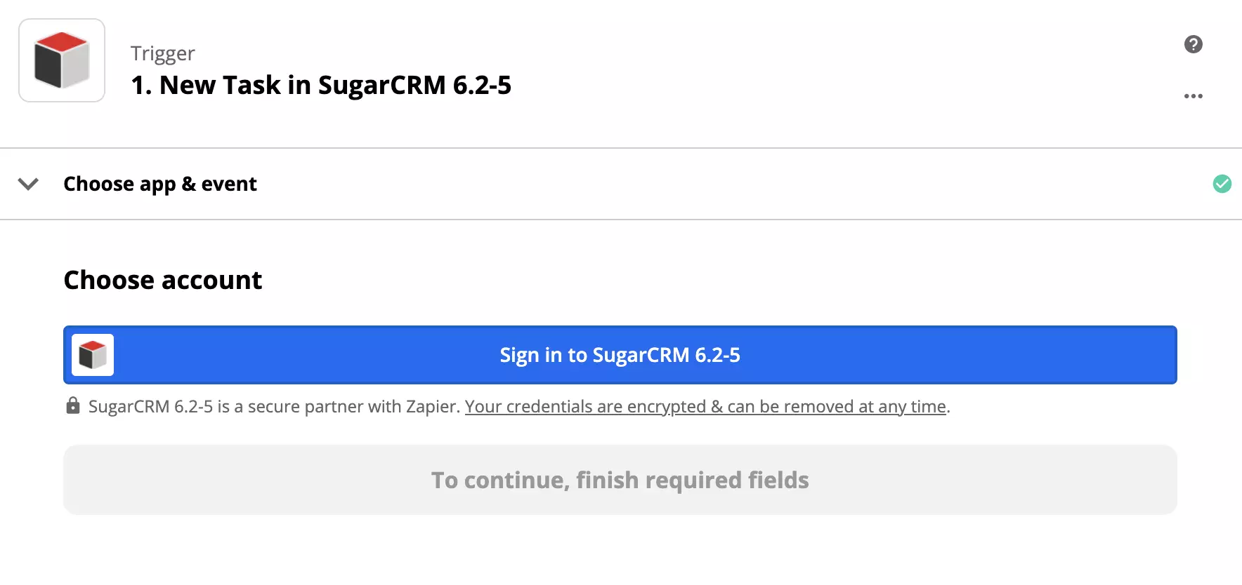 SugarCRM Trigger-Setup in Zapier Integration
