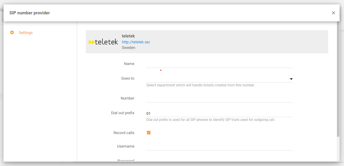 Teletek-Integration in LiveAgent