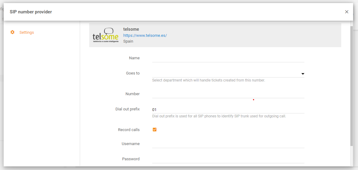 Telsome-Integration in LiveAgent