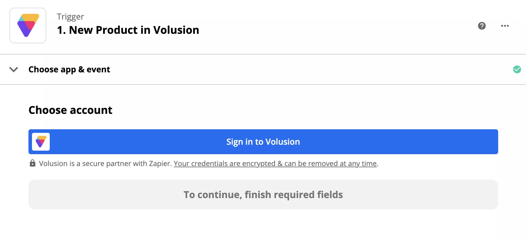 Volusion trigger setup in Zapier