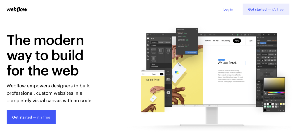 Webflow-Homepage mit Testoption oben rechts