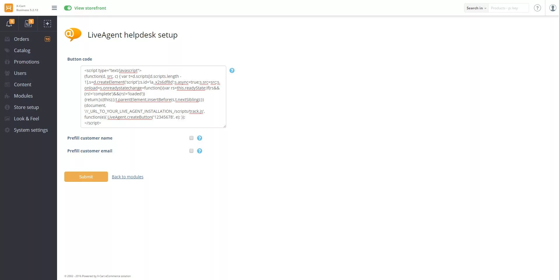 X-Cart LiveAgent-Integrations-Code-Konfiguration