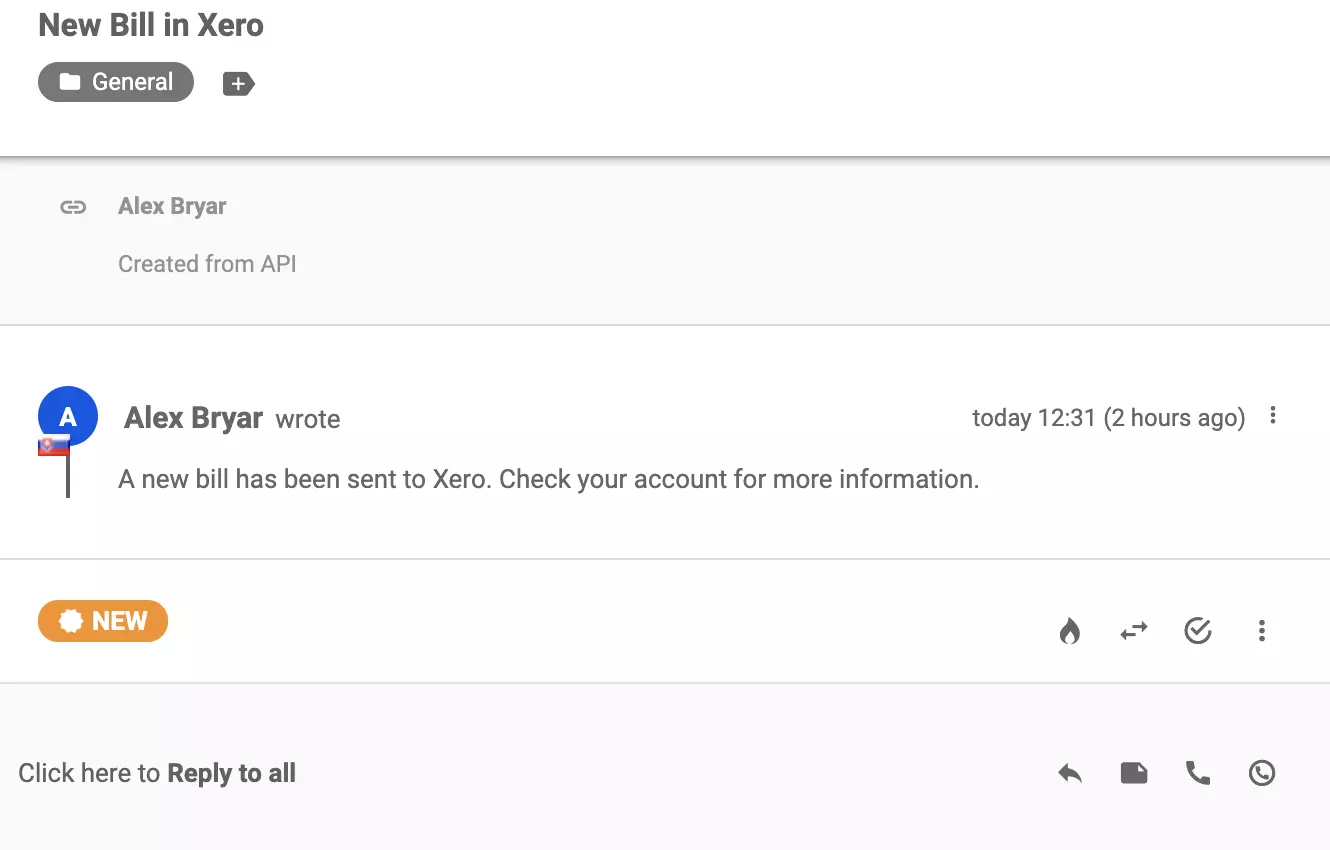 Eine neue Konversation, die nach erfolgreicher Integration mit Xero an das LiveAgent-Ticketing-System gesendet wurde