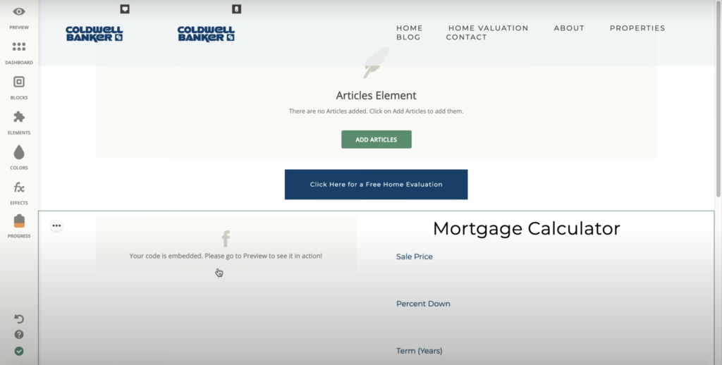 Zentap Website-Builder mit mehreren Optionen im linken Bedienfeld