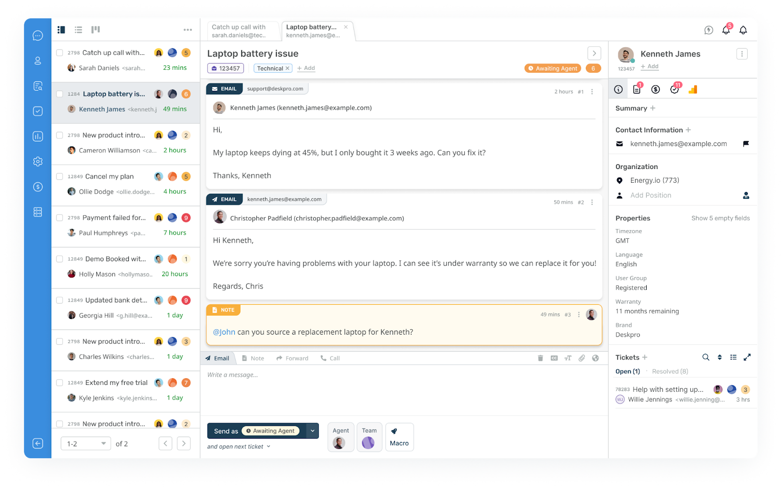 Screenshot der Deskpro-Oberfläche