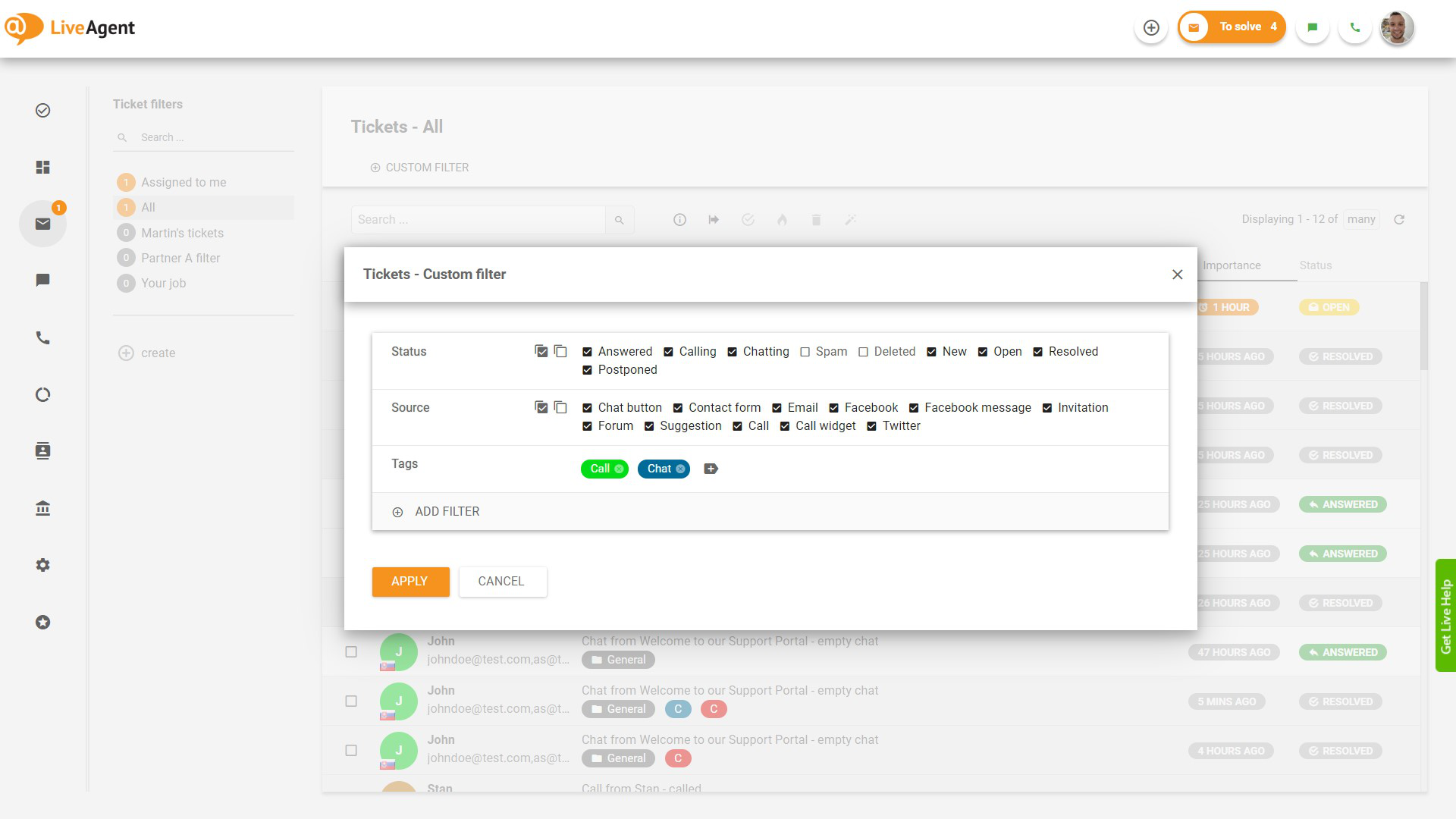 Tickets nach Tags filtern in LiveAgent