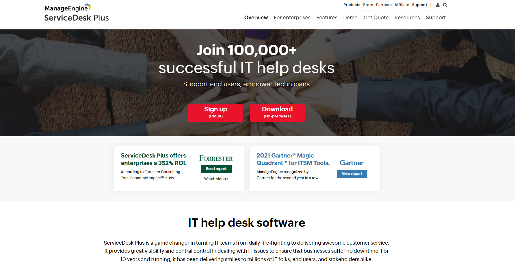 ManageEngine Service Desk Plus IT Ticketing-Software-Homepage