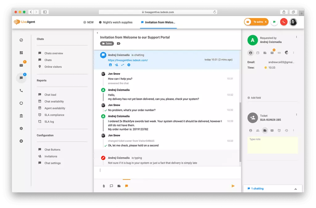 Übersicht der Live-Chat-Schnittstelle in LiveAgent.