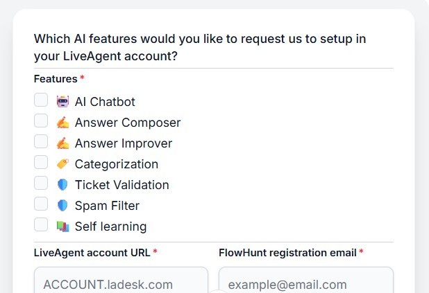 Anmeldeformular LiveAgent