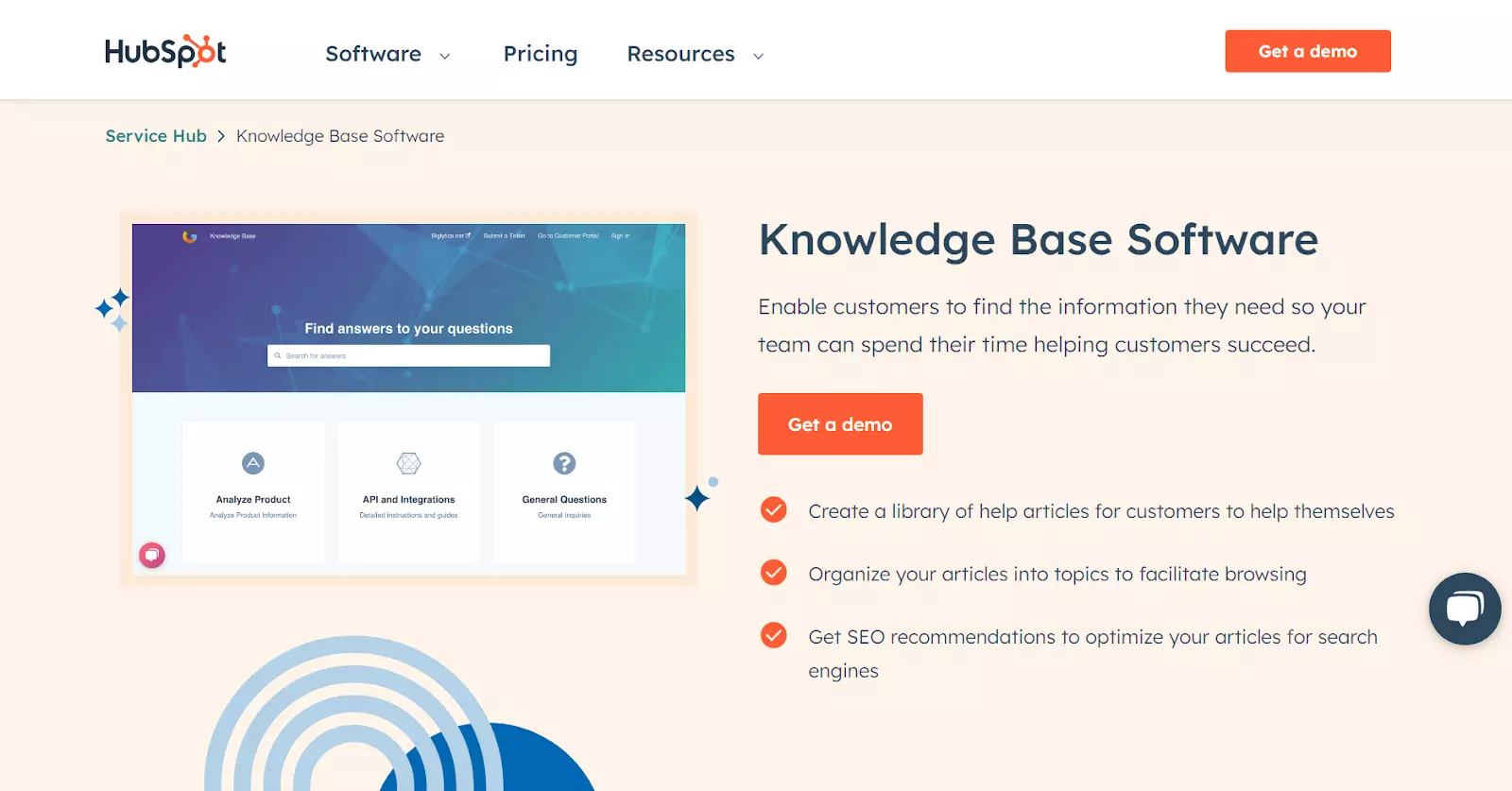 Screenshot der HubSpot Service Hub Wissensdatenbank-Homepage