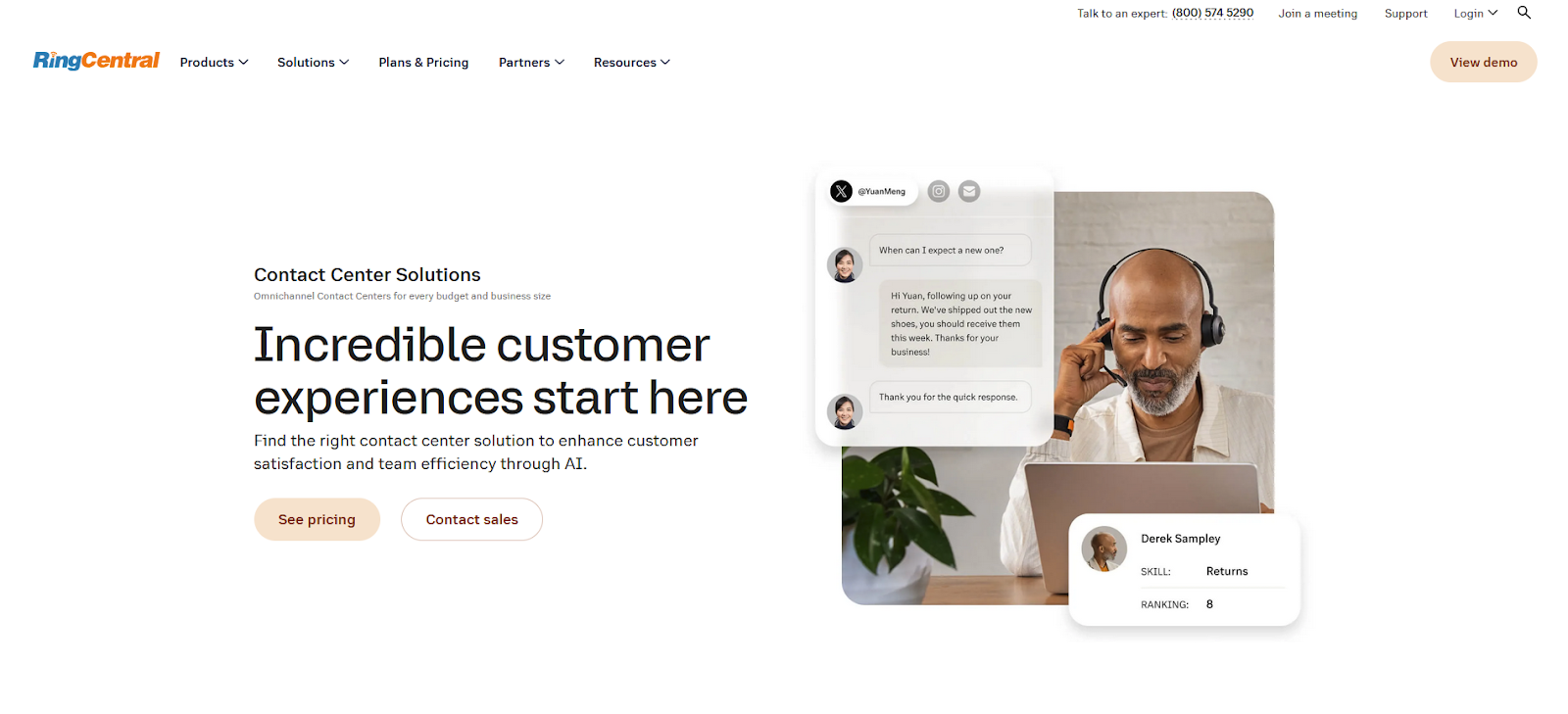 RingCentral Contact Center-Software-Startseite